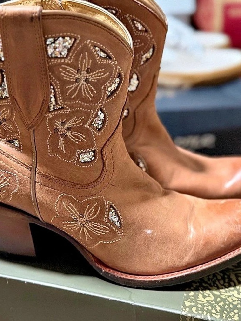 Shyanne western embroidered ankle boots Floral Embroidered Brown Heeled Boots